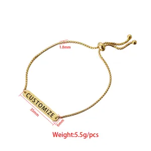 Stainless steel gold plated custom bar slider bracelet adjustable fashion jewelry gift