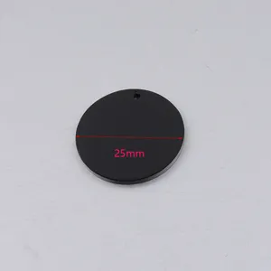Black round metal pendant detail shot, laser engravable blank jewelry accessory 25mm