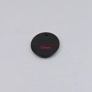 Black round stainless steel pendant detail, 15mm diameter DIY jewelry making accessory.