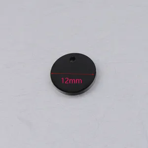 Black round metal blank pendant DIY jewelry accessory 12mm diameter tag for custom engraving.