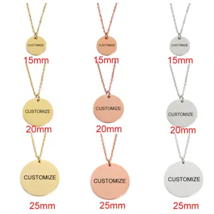 Stainless steel custom round disc pendant necklace in multiple sizes and colors.