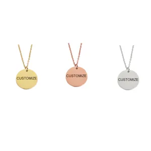 Minimalist Stainless Steel Round Disc Pendant Necklace Geometric Mirror Polished DIY Customizable Jewelry Gift For Women
