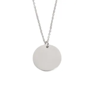 Silver stainless steel round blank pendant necklace for DIY custom jewelry making style.