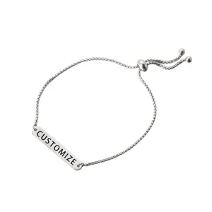 Stainless steel adjustable bar bracelet with slider bead for daily wear jewelry gift
