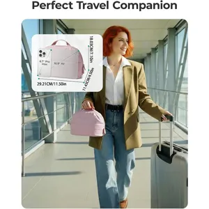Pink quilted travel cosmetic bag portable makeup storage organizer with handle and zipper.