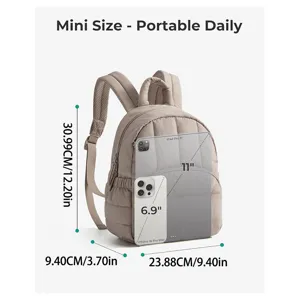 Mini quilted backpack casual daily lightweight commuter backpack for women khaki travel bag