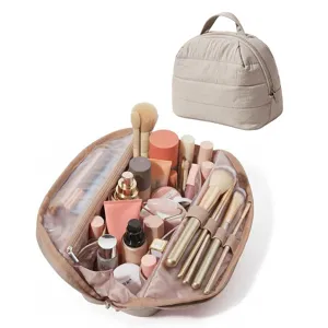 Quilted makeup bag portable cosmetic storage organizer travel toiletry pouch for women