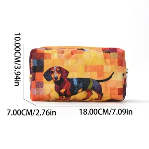Quilted dachshund cosmetic bag large capacity portable zipper travel storage pouch