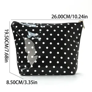 Black and white polka dot cosmetic bag, shiny waterproof makeup organizer for travel.