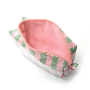 Stylish striped cosmetic bag, large capacity colorblock makeup storage pouch for travel.