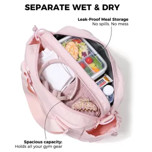 Borsa da palestra rosa con grande capacità, design di separazione umido e asciutto per viaggio.