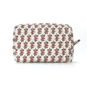 Quilted floral makeup bag travel cosmetic storage pouch for women portable lightweight organizer