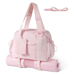 Borsa da palestra rosa con pratico supporto per tappetino yoga, borsa fitness multifunzionale.
