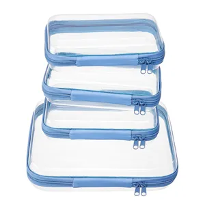 Transparante PET Reistoilettas Set Make-up Opbergtas met Blauwe Ritsen voor Badkamer