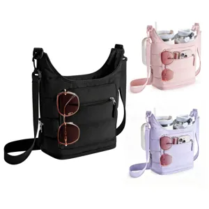 Large Capacity Double Cup Water Bottle Holder Bag Crossbody Water Kettle Sling Bag With Phone Pocket Outdoor Hiking Bag