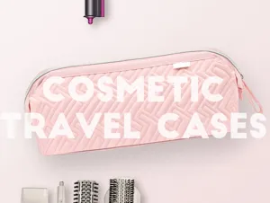 Custodia trapuntata rosa per strumenti per capelli, borsa cosmetica portatile con zip.
