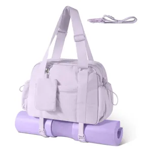 Borsa da palestra lavanda con porta tappetino yoga e piccola custodia per fitness.