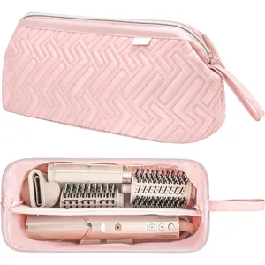 Borsa di stoccaggio rosa multifunzionale per strumenti per capelli con cerniera e scomparti.
