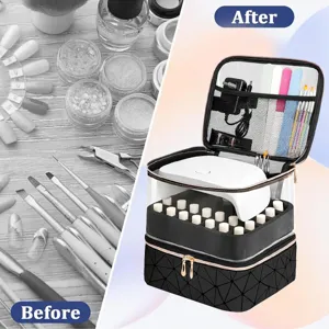 Bolsa organizadora transparente de doble capa para esmalte de uñas y estuche cosmético