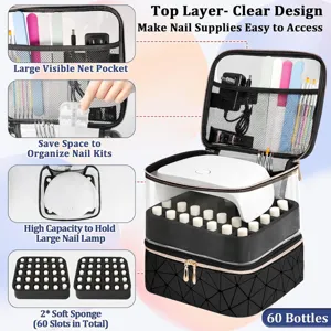 Gran bolsa organizadora de esmalte de uñas con cubierta de PVC transparente y 60 ranuras.