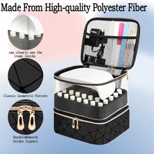 Amplio bolso cosmético grande con tapa de PVC transparente y organizador de esmaltes.