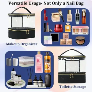 Bolsa de maquillaje portátil de doble capa, organizador cosmético de PVC transparente y neceser.