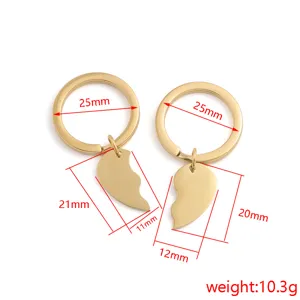 Stainless steel split heart keychain detail view, 25mm ring with 10.3g pendant set.