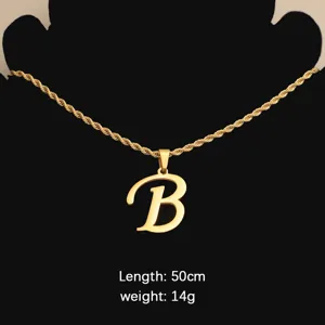 Gold stainless steel letter B pendant rope chain necklace fashion casual jewelry 50cm