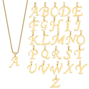 Minimalist stainless steel gold letter pendant rope chain, fashion alphabet necklace for her.
