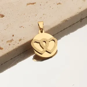 Pendentif cœur double doré disque circulaire givré accessoire bijoux DIY design élégant