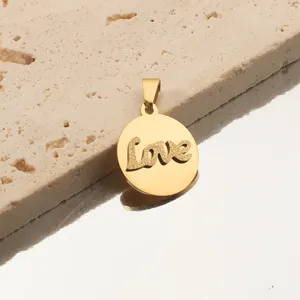 Pendentif rond doré Love détail, accessoire de bijouterie mode minimaliste élégant DIY
