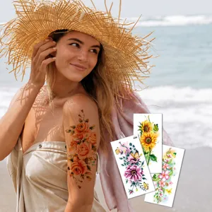 Waterproof temporary flower tattoo sticker for arm, stylish body art paint body decoration