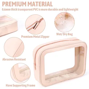 Clear PVC cosmetic bag detail feature transparent design waterproof durable material and metal zipper