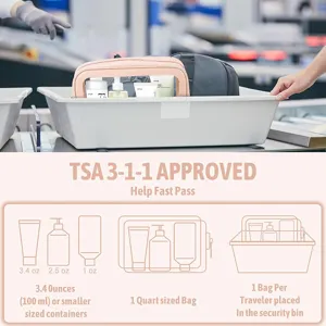 TSA approved clear travel toiletry bag, waterproof PU cosmetic bag with large capacity.