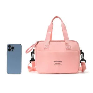 Pink insulated lunch bag portable waterproof thermal tote bag for outdoor travel work school