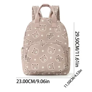Zaino in tela con stampa di orsetto carino per studenti borsa scolastica leggera e casual