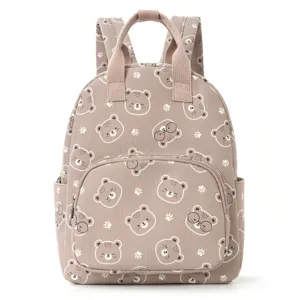 Zaino in velluto a coste con stampa di orsetto carino per la scuola e il tempo libero, borsa.