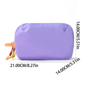 Large capacity purple cosmetic bag, color blocking travel wash pouch for portable storage.