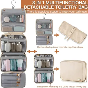3-in-1 multifunctional detachable toiletry bag large capacity travel cosmetic bag storage