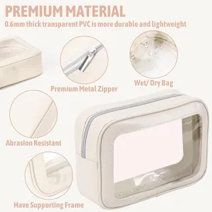 Transparent PU Toiletry Bag Waterproof Cosmetic Bag Large Capacity Travel Storage Pouch