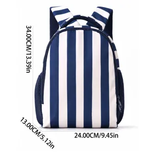 Sac à dos d'école pour enfants à rayures bleu et blanc, sac de voyage décontracté et léger.