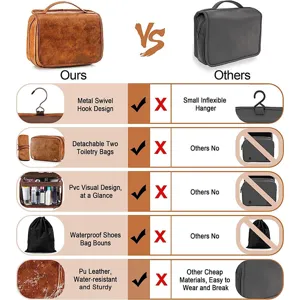 Travel toiletry bag with hook, detachable design and waterproof material for daily use.