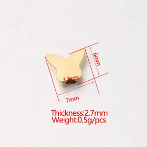 Stainless steel gold butterfly bead DIY jewelry making component with detailed dimensions.