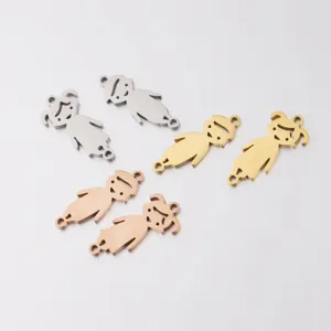 Stainless steel girl charm double hole DIY pendant for bracelet necklace jewelry making accessories