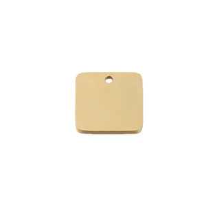 Gold square stainless steel pendant blank for DIY jewelry making, laser engraving charm tag.