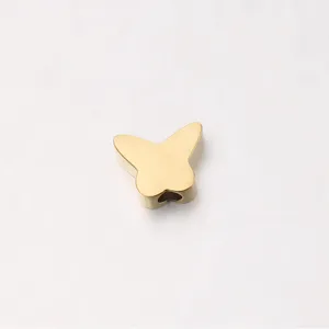 Gold stainless steel butterfly bead for DIY jewelry making, detailed shot of charm design.