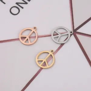 Pendentifs signe de paix en acier inoxydable, vue détaillée en or, argent et or rose pour bijoux DIY.