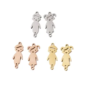 Stainless steel boy and girl charms, DIY dual hole connectors for bracelet necklace.