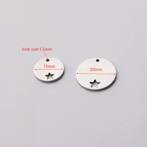 Stainless steel round blank charm with star cutout and hole for DIY jewelry making crafts.