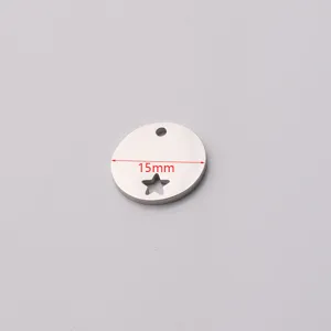 Stainless steel round hollow star pendant charm DIY jewelry making finding 15mm component